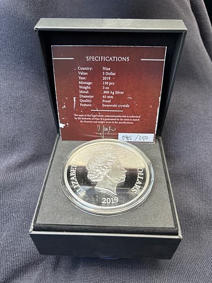 Carl Larsson Silvermynt 3oz 999 Ag från  2019 och Swarowski crystaler