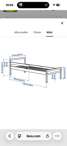 IKEA SNIGLAR juniorsäng med UNDERLIG madrass 70x160 cm