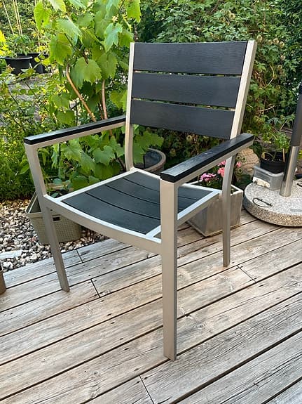 Trädgårdsstolar 6 st i metall och trälook svart/grå