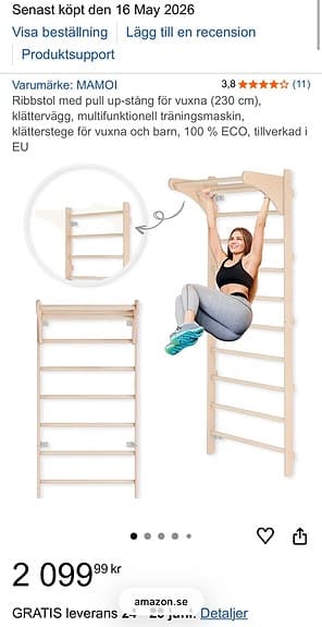 Ribbstol i trä med pullup
