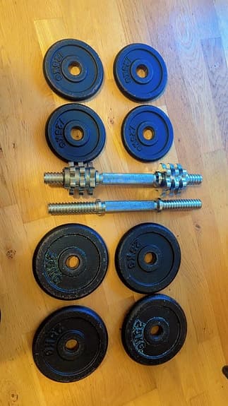 Hantelset med vikter och väska