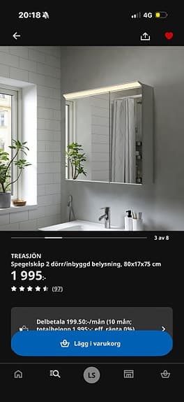 Ikea TREASJÖN spegelskåp 80x17x75 cm vit