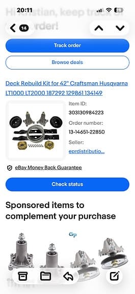 Deck rebuild kit för 42" Husqvarna/Craftsman åkgräsklippare