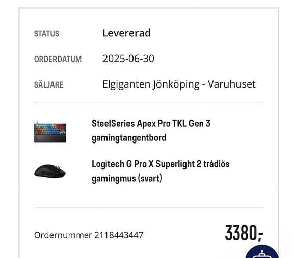 SteelSeries Apex Pro TKL Gen 3 RGB & Logitech G Pro X Superlight 2 trådlös