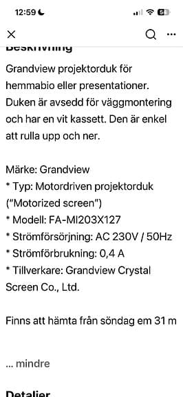 Projektorduk motorstyrd grandwiev
