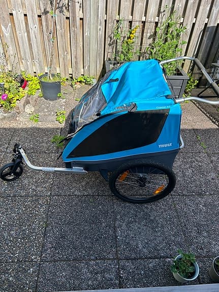 Thule cykelvagn/blivagn blå för 2 barn