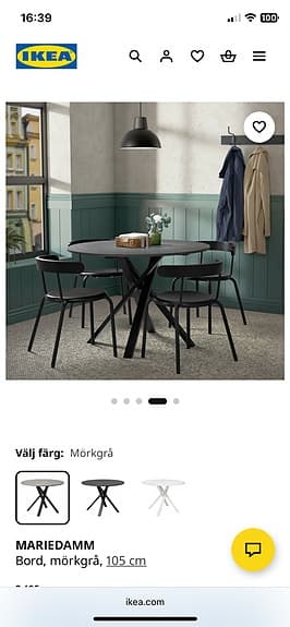 IKEA Mariedamm runt matbord mörkgrå med kryssben