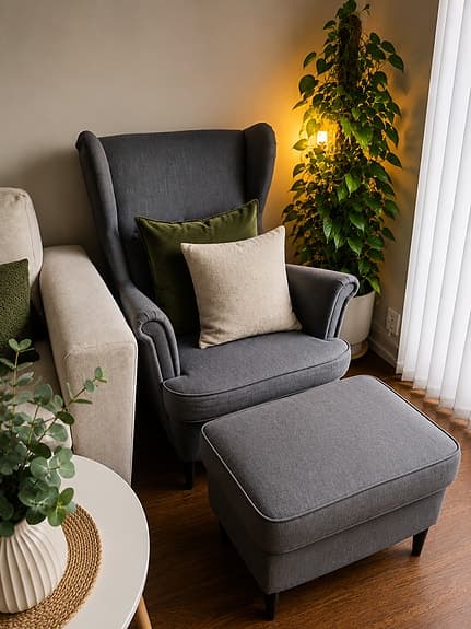 2 IKEA STRANDMON-fåtöljer + STRANDMON fotpall – 3 000 kr