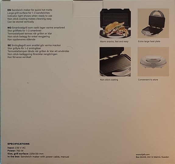 Sandwich Maker, Kjell & Company, Helt Ny!
