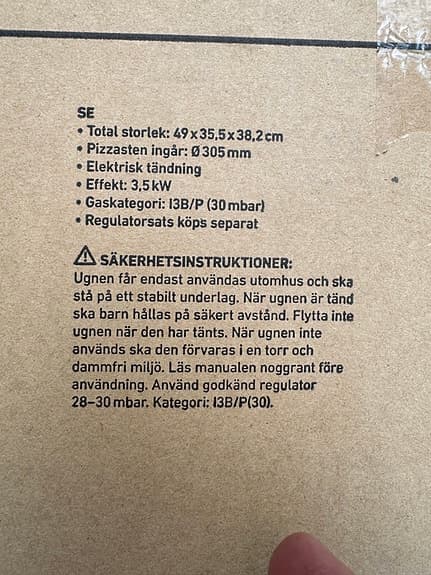 Pizzaugn gasdriven. Oöppnad