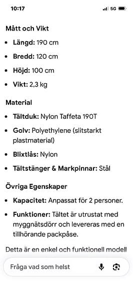 Holiday lättviktstält 2‑personer Oanvänt + 2 Liggunderlag och sovsäck