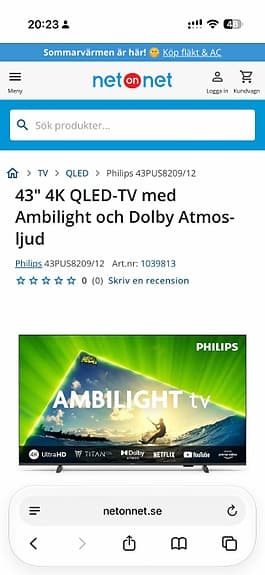 Philips 43" 4K QLED-TV med Ambilight och Dolby Atmos