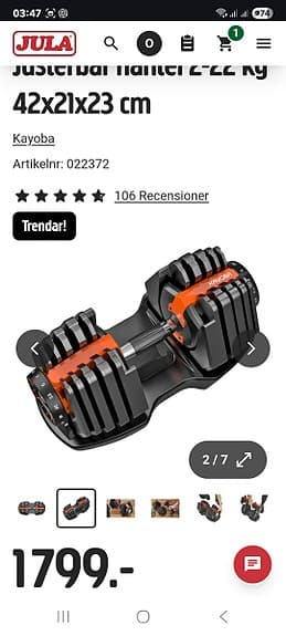 Hantlar med justerbar vikt. 2-22kg nyskick - Kayoba.