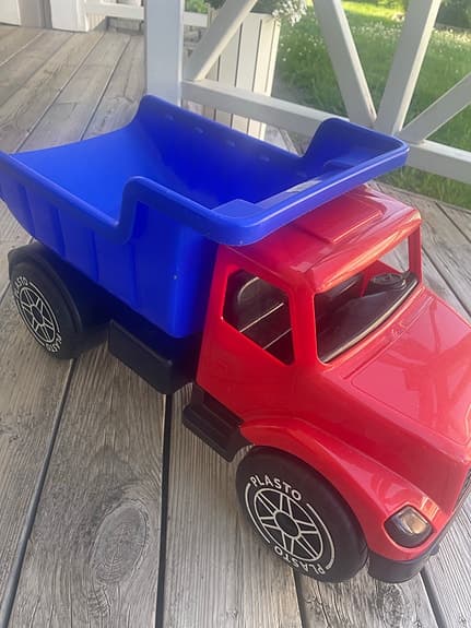 Plasto leksakslastbil tippbil röd/blå 60 cm