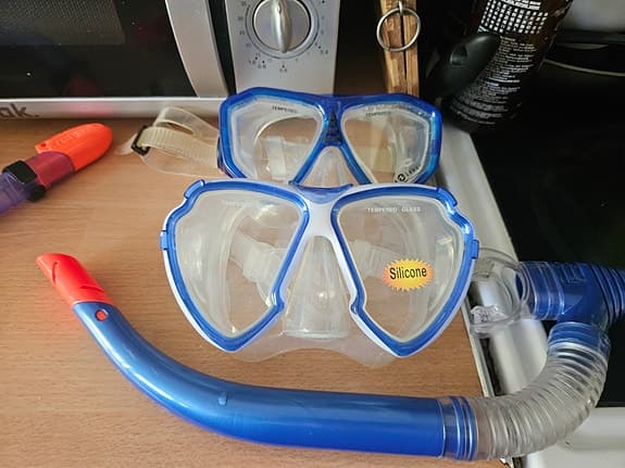Snorkelset och simglasögon vuxen/barn blå lila grön rosa