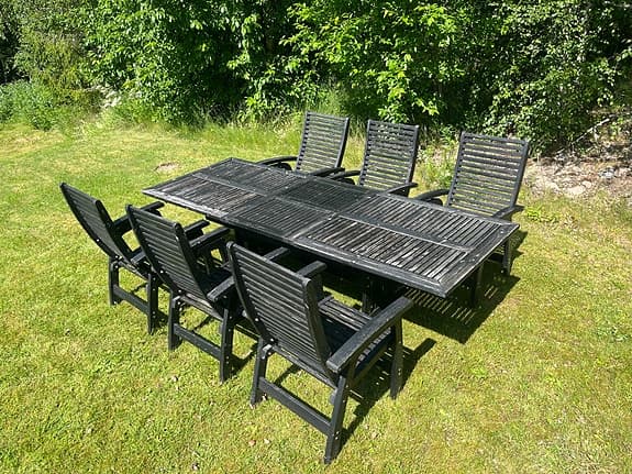 Trädgårdsmöbler stor matgrupp med bord och 6 stolar