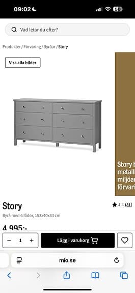 Grå stor byrå hallmöbel från Mio Story