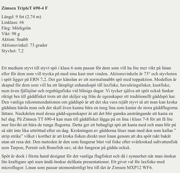 Zimzen Triple T design klass 6 Fast action, flugspö.