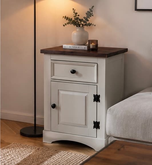 Greige sängbord/sideboard med låda och skåp