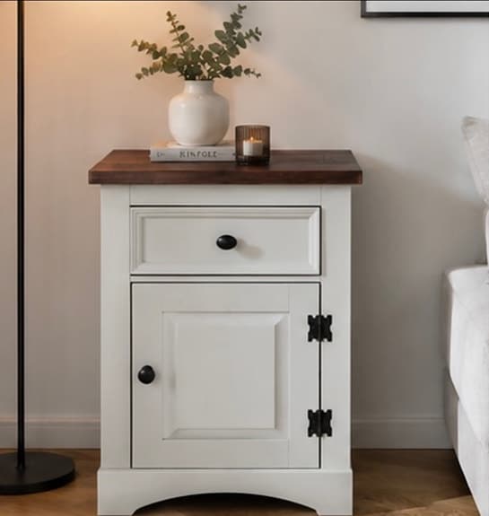 Greige sängbord/sideboard med låda och skåp