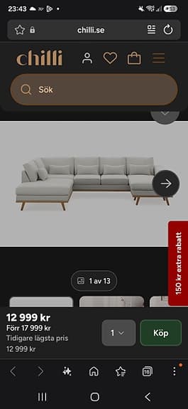 Vänstervänd soffa med Divan och Schäslong