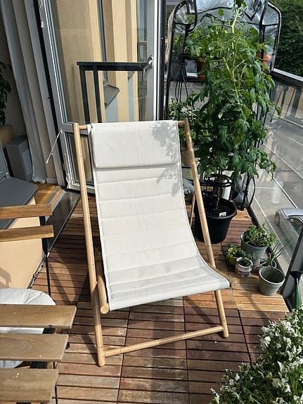 Mio Solstol i metallbambu med beige tyg