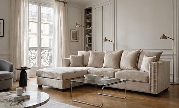 Elegant Manhattan divansoffa i beige sammet