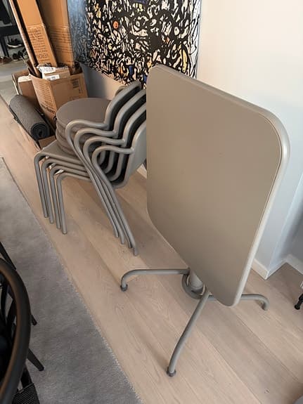 IKEA TUNHOLMEN utegrupp, 4 stolar, bord och dynor