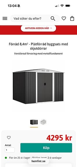 Metallförråd / redskapsbod med skjutdörrar svart/grå