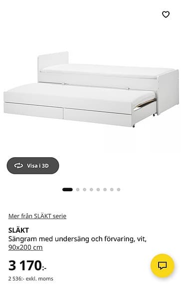 IKEA SLÄKT utdragssäng med förvaring vit + 2 madrasser