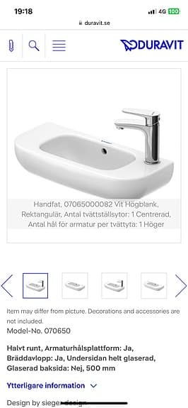Duravit handfat rektangulär