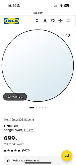 IKEA LINDBYN runt spegel svart