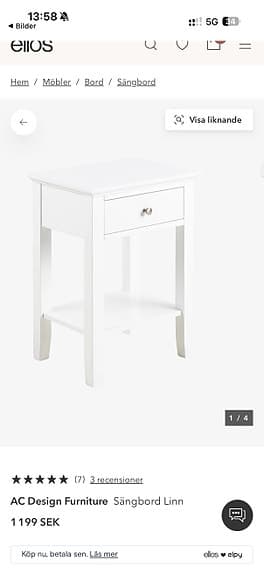 Vitt sängbord med låda