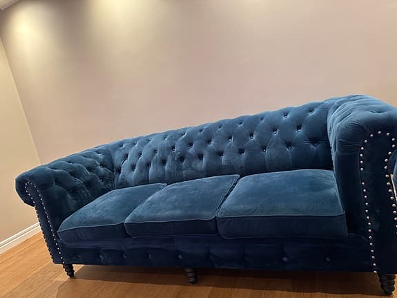 Chesterfield soffgrupp i blå sammet – 3-sits + 2-sits