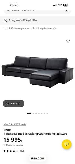 Kivik svart skinn soffa från IKEA.