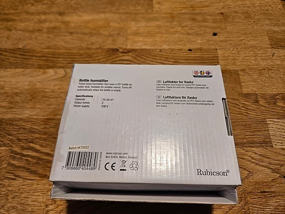 Rubicson Bottle Humidifier luftfuktare resemodell vit