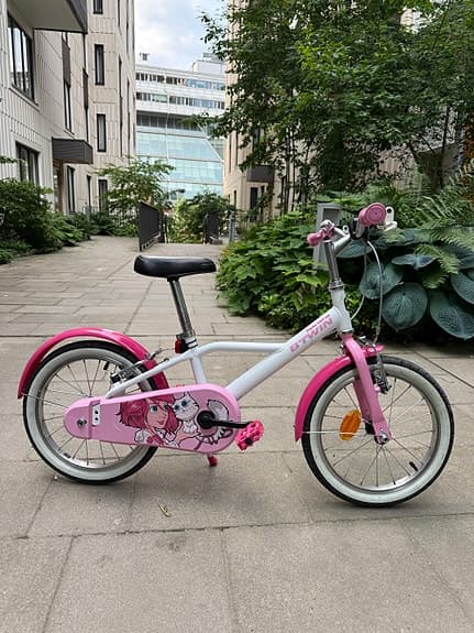 Decathlon barncykel 16" vit/rosa