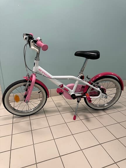 Decathlon barncykel 16" vit/rosa