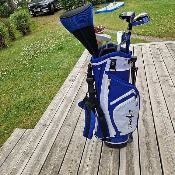 Barnset PowerBilt golfset med bag blå/vit