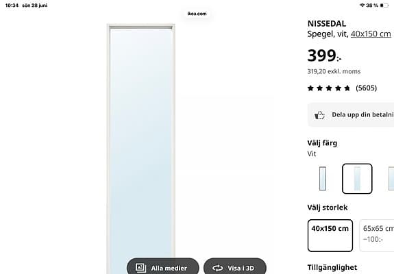 Ikea Nissedal spegel vit