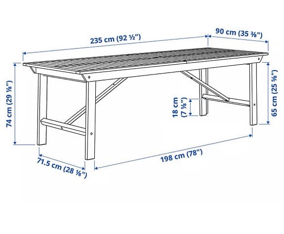 IKEA Bondholmen trädgårdsbord 235x90 cm grå