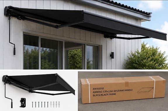 Markis svart 2,95x2,5 m med vev