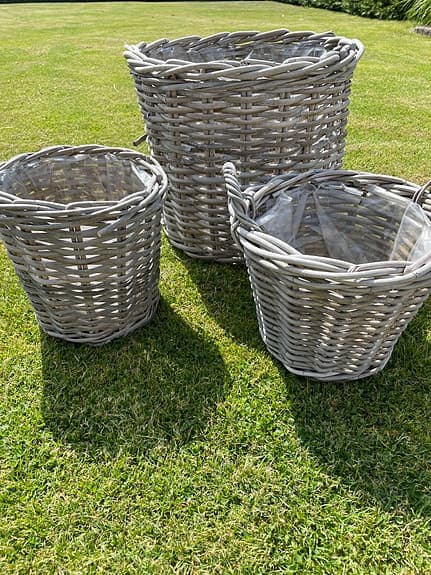 Flätade korgar i rotting grå, 3-pack