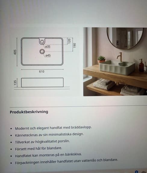 Bathco 4161 tvättställ 61x41 cm porslin beige TVÅ STYCKEN