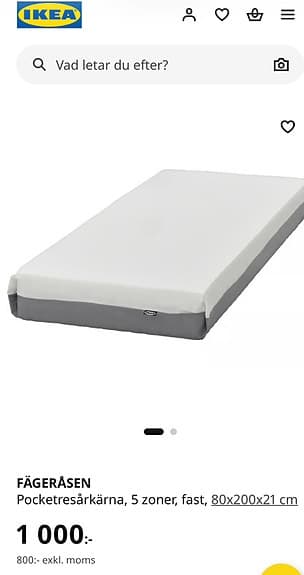FÄGERÅSEN pocketresårkärna, 5 zoner, fast, 80x20