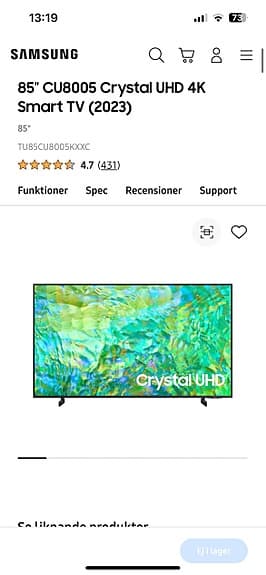 Samsung 85" 4K TV med 120Hz
