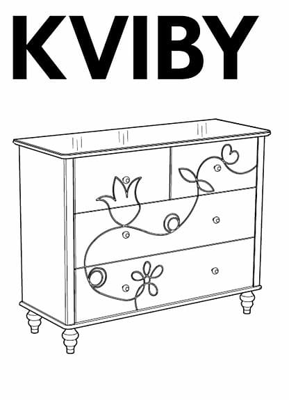Vit IKEA Kviby byrå med 4 lådor och glasskiva