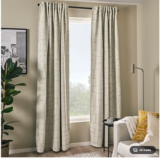 LÖNNSTÄVMAL Mörkläggningsgardiner, 1 par, beige/med veckband, 145x250 cm