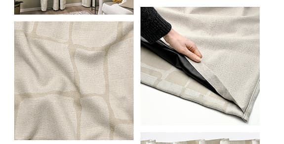 LÖNNSTÄVMAL Mörkläggningsgardiner, 1 par, beige/med veckband, 145x250 cm