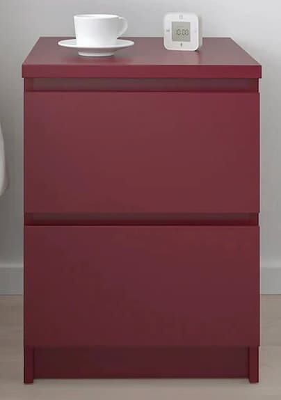 2 x IKEA MALM Byrå med 2 lådor, mörkröd, 40x55 cm - nya stick
